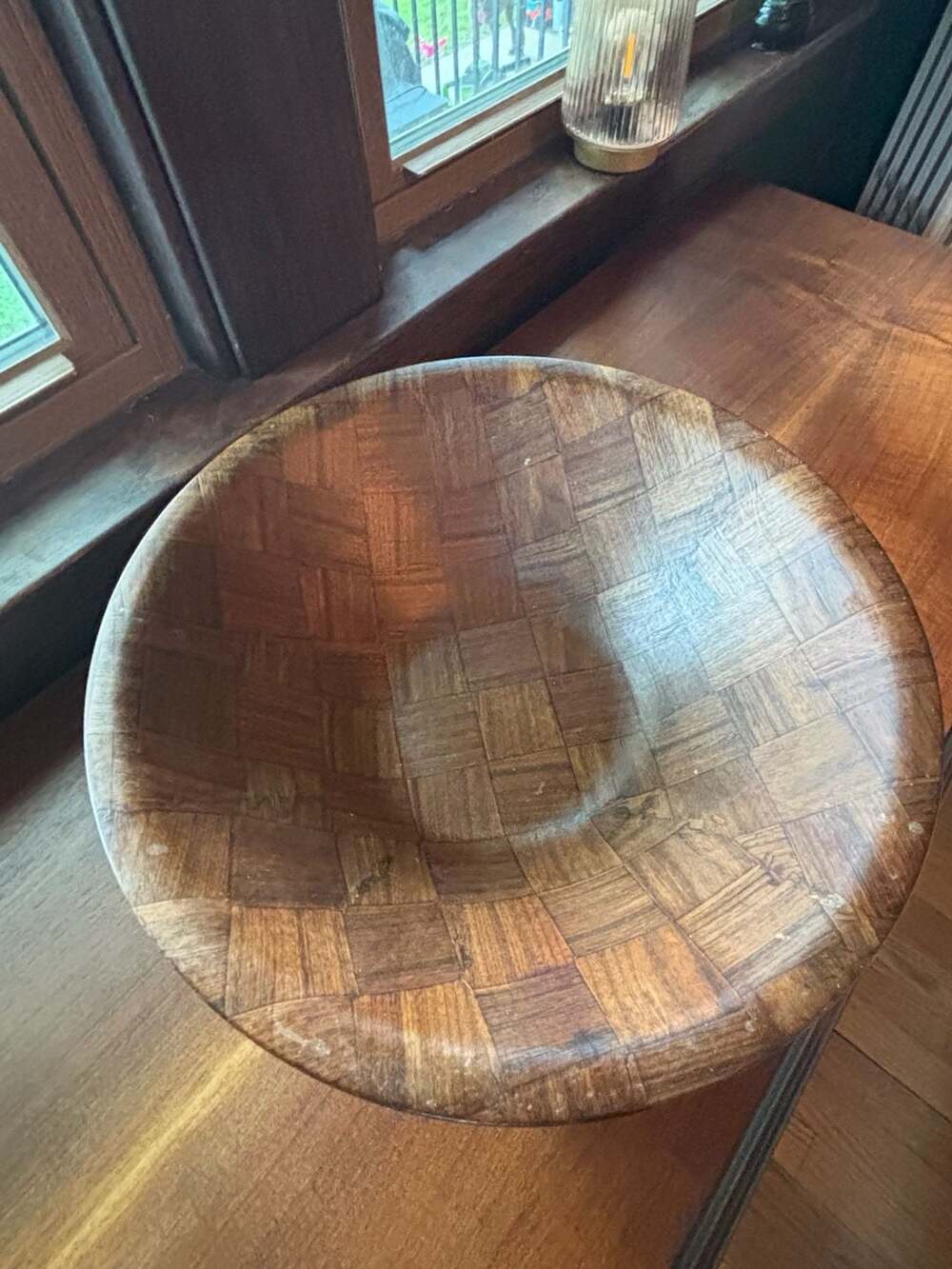 Vintage Weavewood Inc Minneapolis Mid-Century Modern Parquet Wood Salad Bowl